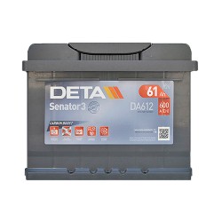 Аккумулятор Deta Senator 3 Carbon Boost 61Ah R+ 600A (низкобазовый)